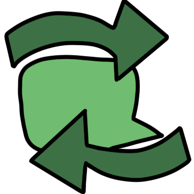 a light green speech bubble with two darker green 'cycle' arrows around it.